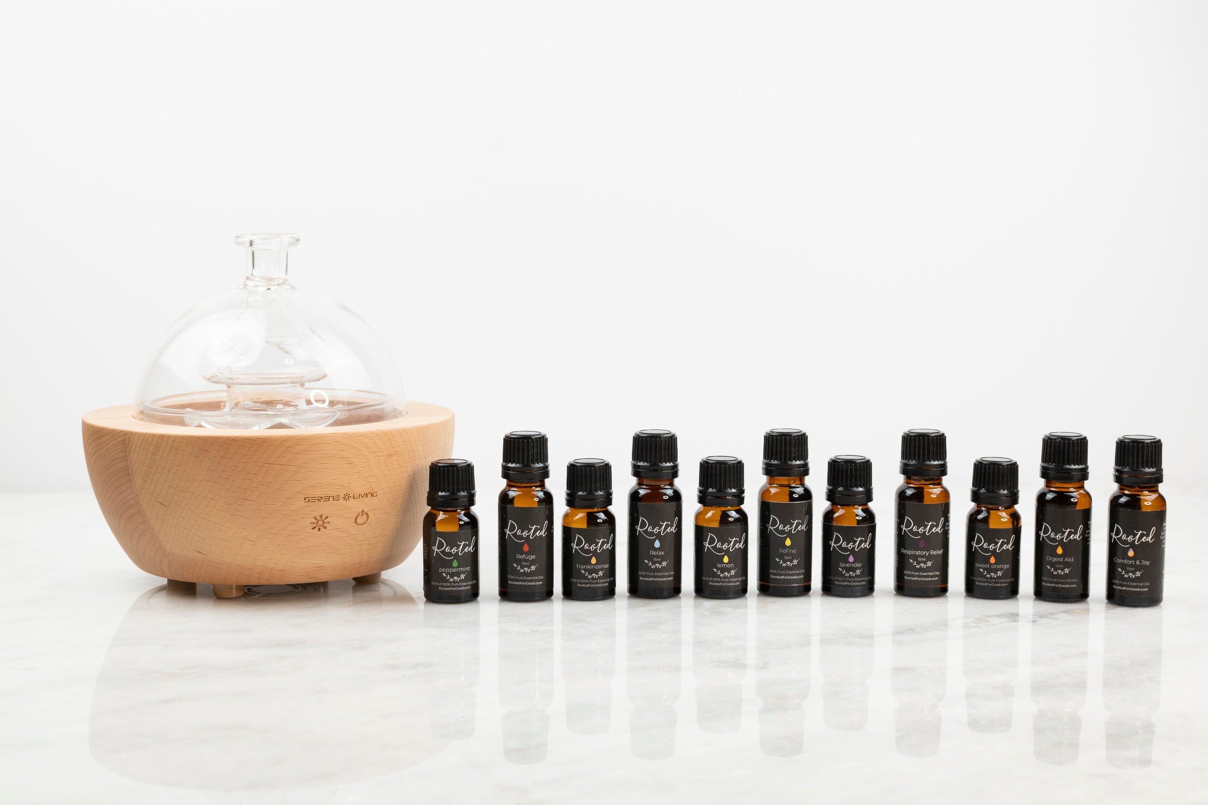 M&H Premium EO Kit + Glass Diffuser Essential Oils Bundle Rooted For Good