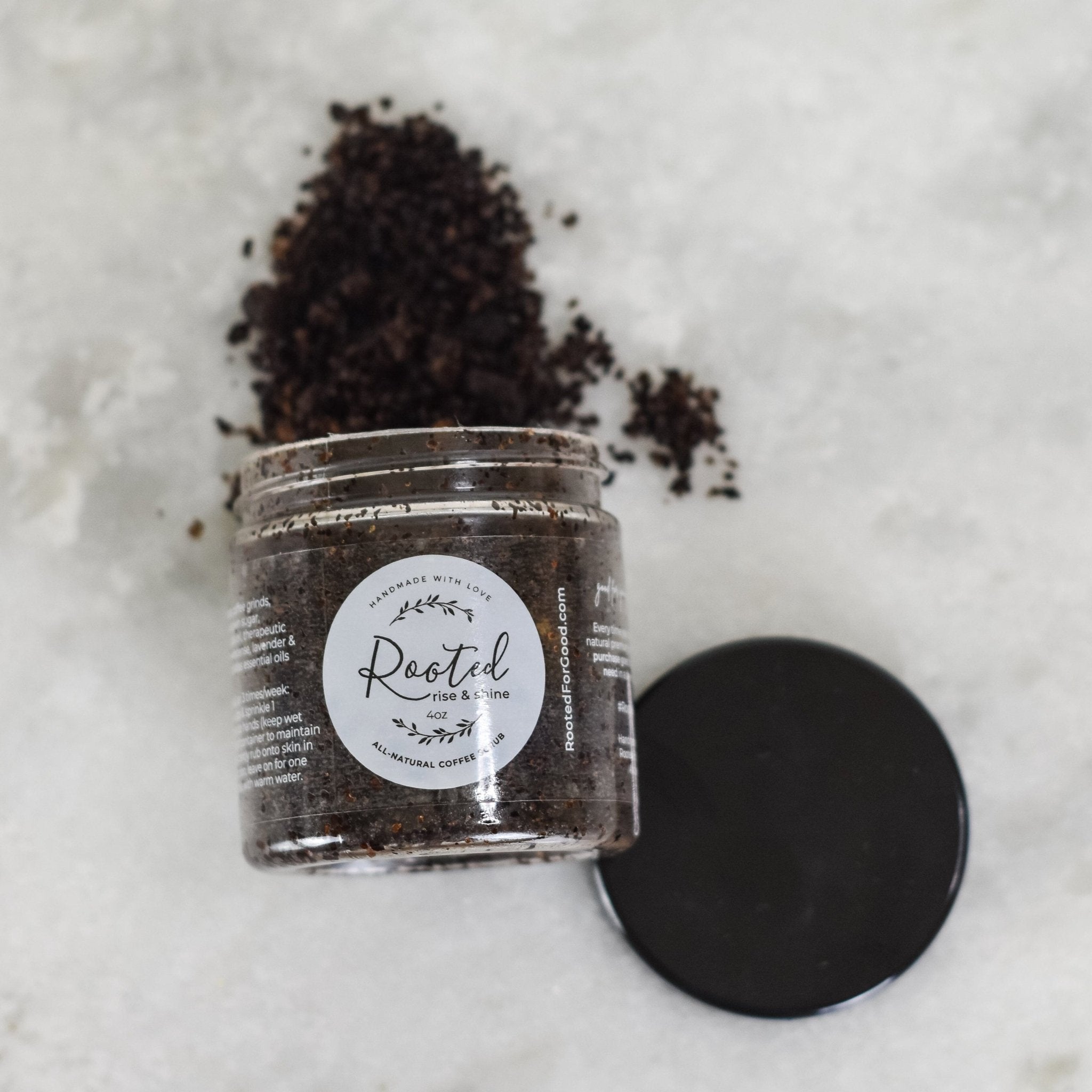 Rise & Shine Coffee Scrub texture showing antioxidant-rich coffee grounds