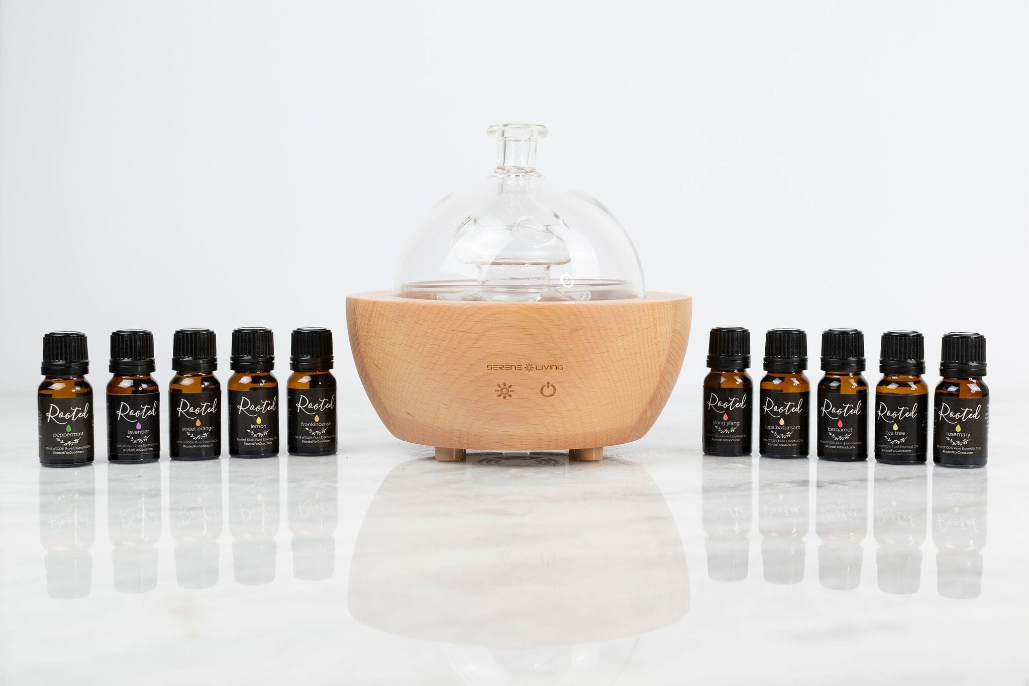 Single Essential Oils Kit + Diffuser Essential Oils Bundle Rooted For Good Skincare Glass Fountain Diffuser