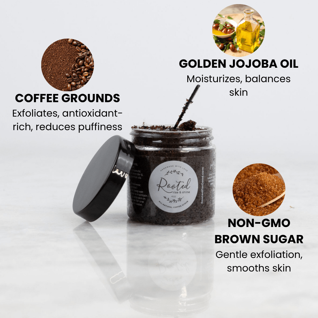Rise &amp; Shine Face &amp; Lip Coffee Scrub Skincare Rooted For Good 