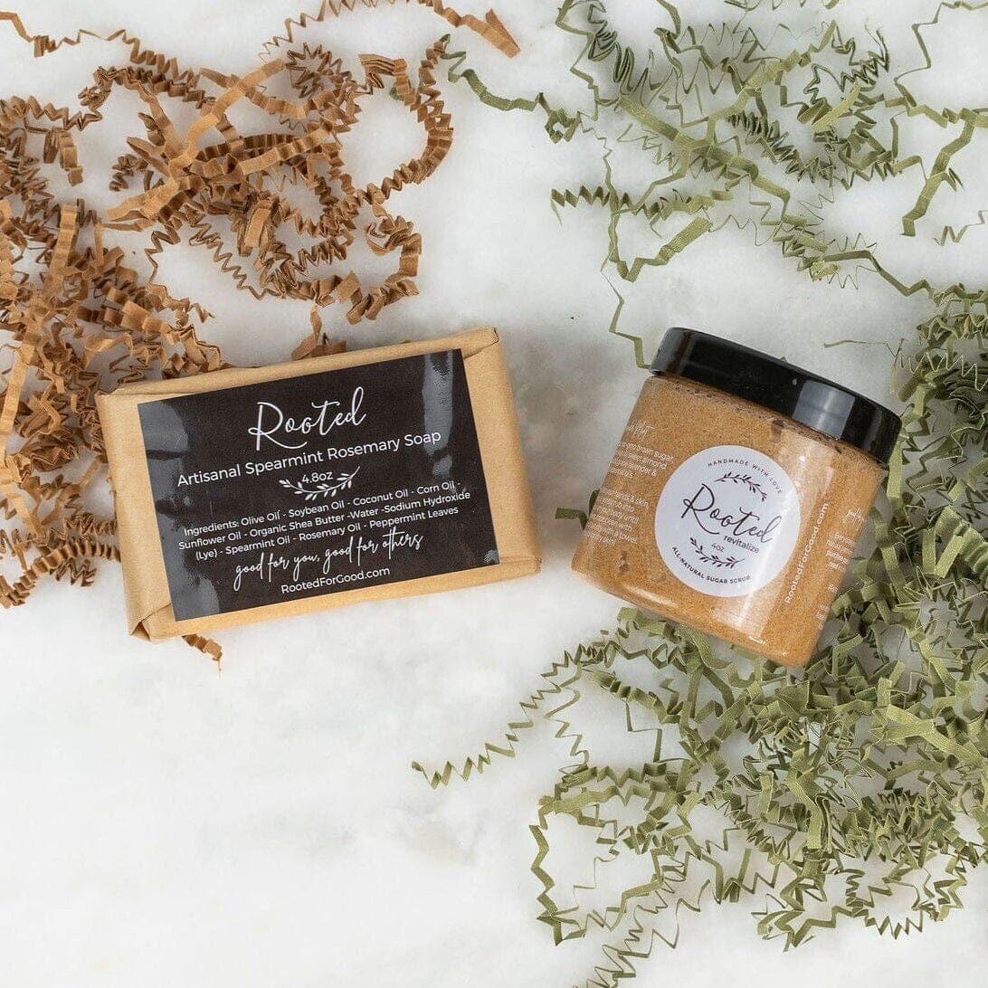 Soap &amp; Scrub Gift Set Gift Set Rooted For Good Lavender Mint Blood Orange Bergamot 
