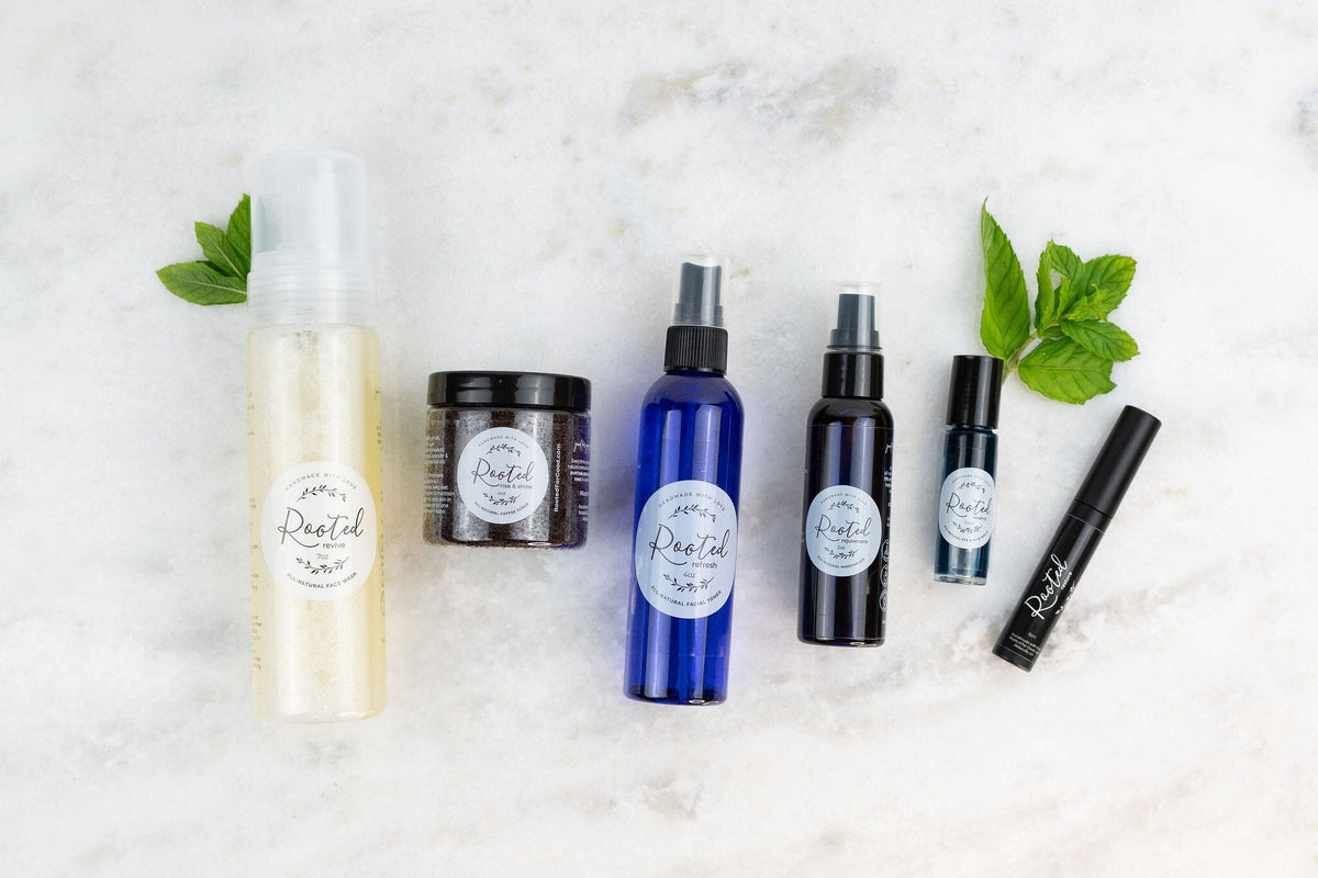 Women's Premium Skincare Bundle Face Rooted For Good Normal - Balanced neither too oily nor dry. Revive Peppermint - Invigorating & Cooling Rejuvenate - fast absorbing hydration & collagen support ideal for sensitive or oily skin.