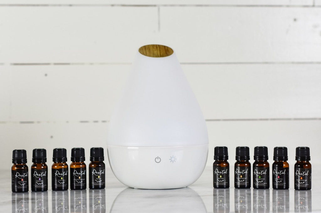 Premium Single Oils Bundle Essential Oils Bundle Rooted For Good Skincare Rooted Dew Drop Ultrasonic Diffuser 