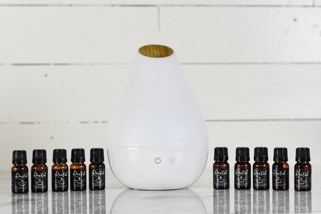 Premium Single Oils Bundle Essential Oils Bundle Rooted For Good Skincare Rooted Dew Drop Ultrasonic Diffuser 