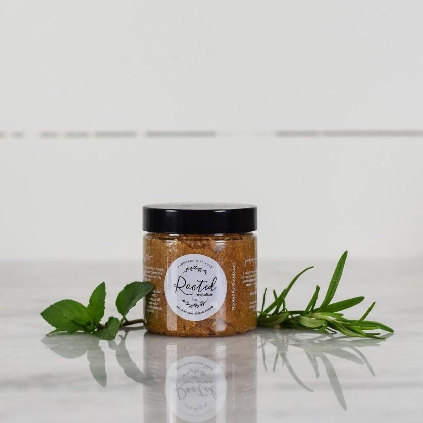 Revitalize Exfoliating Sugar Scrub Face Rooted For Good Skincare 4 oz Rosemary Mint 